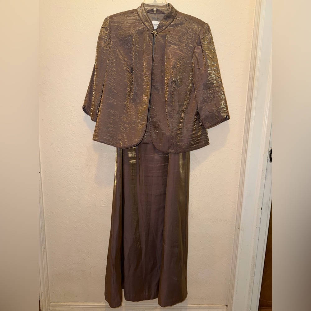 David's Bridal Dress and Jacket Mother of the Bride Groom Dress Bown Bronze - Picture 4 of 14
